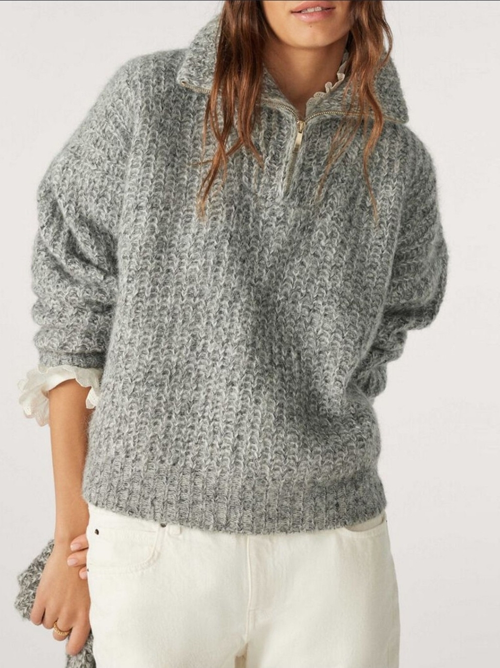 ba&sh Light Gray Half-Zip Sweater
